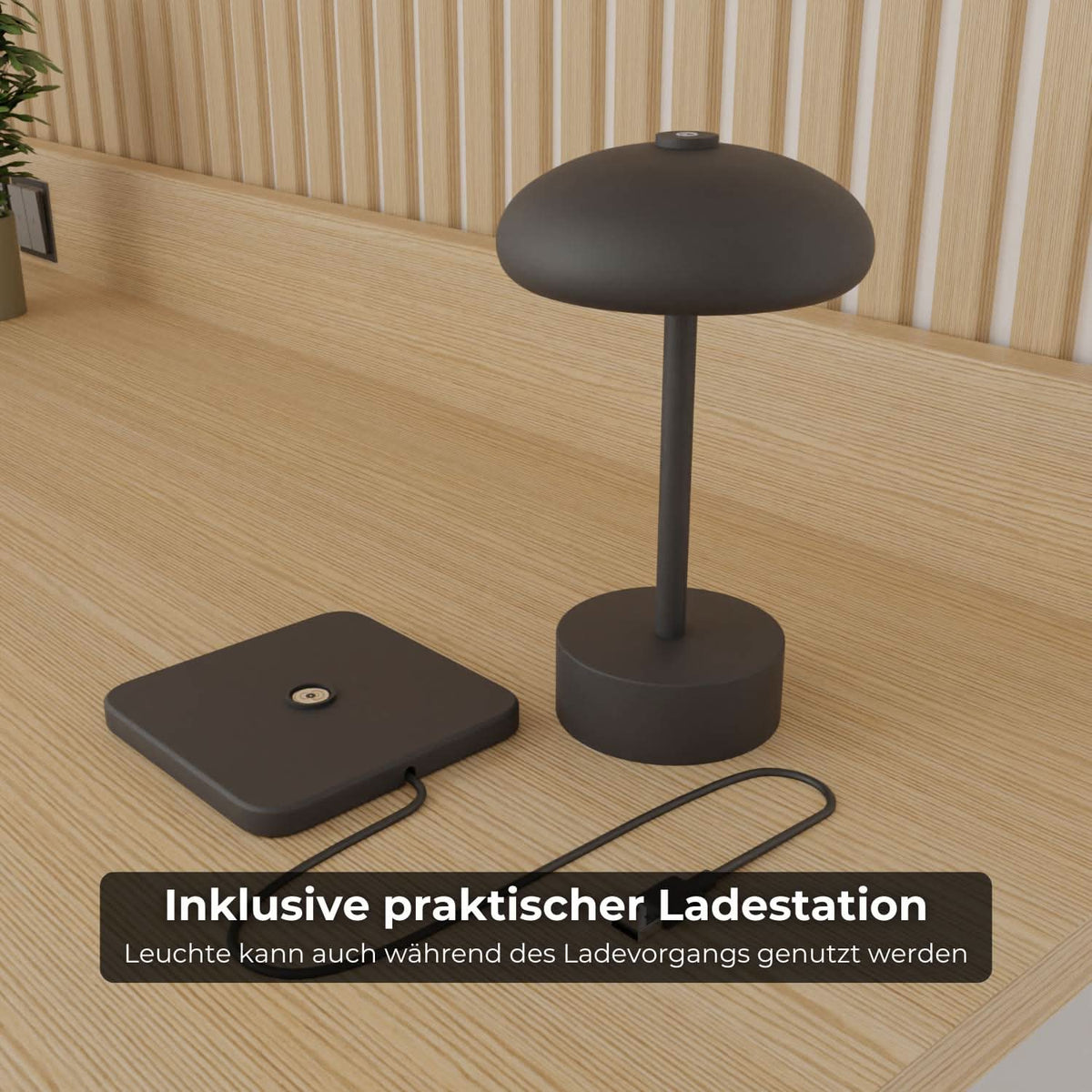 Bezprzewodowa lampka stołowa, ładowana, IP54, 2700 K, czarno-biała, piaskowa, 23 cm | Sansoti