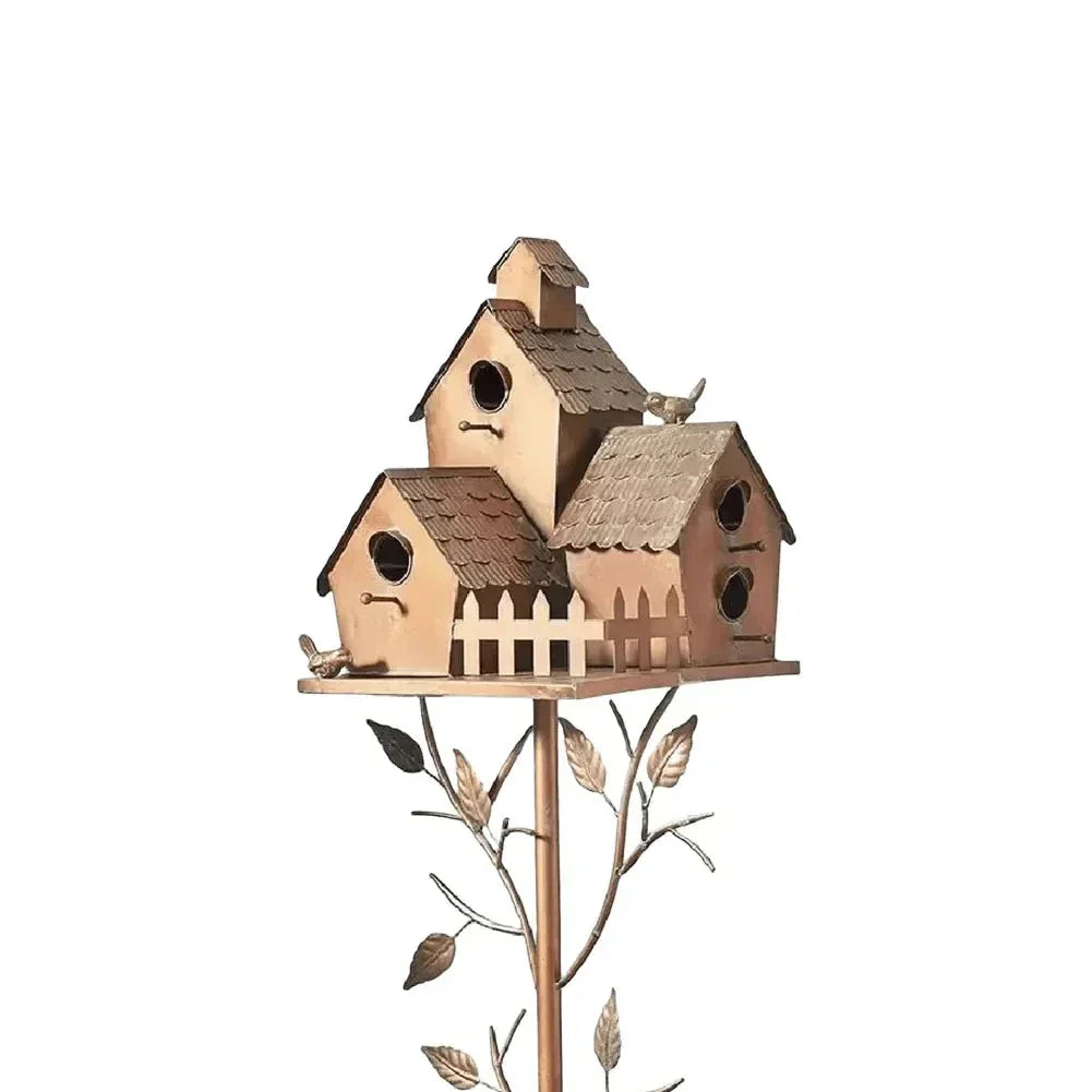 Metall-Vogelhaus auf einem Pfosten mit wetterfestem Design für Garten, Terrasse und Balkon, Vogelschutz, Gartendekoration | Sansoti