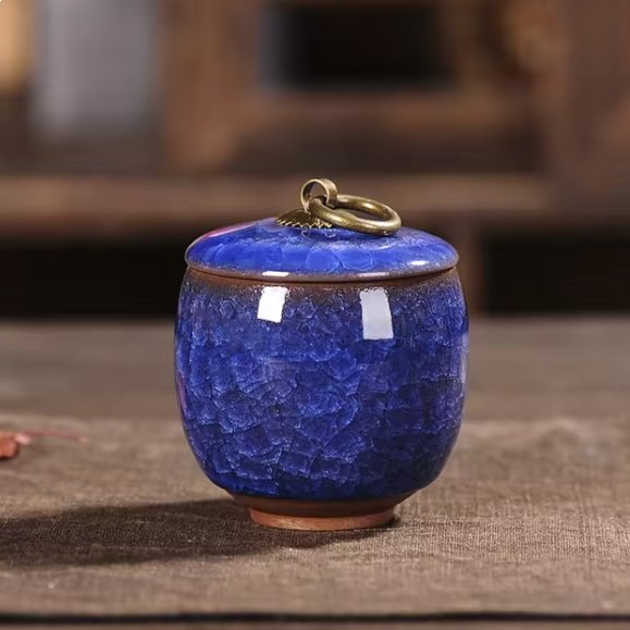 Ceramic Pet Urn with Crackle Glaze, Memorial Vase, Small Medium Large, Sky Blue Khaki, Memorial Urn | Sansoti