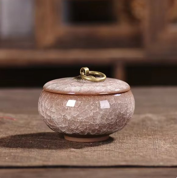 Ceramic Pet Urn with Crackle Glaze, Memorial Vase, Small Medium Large, Sky Blue Khaki, Memorial Urn | Sansoti