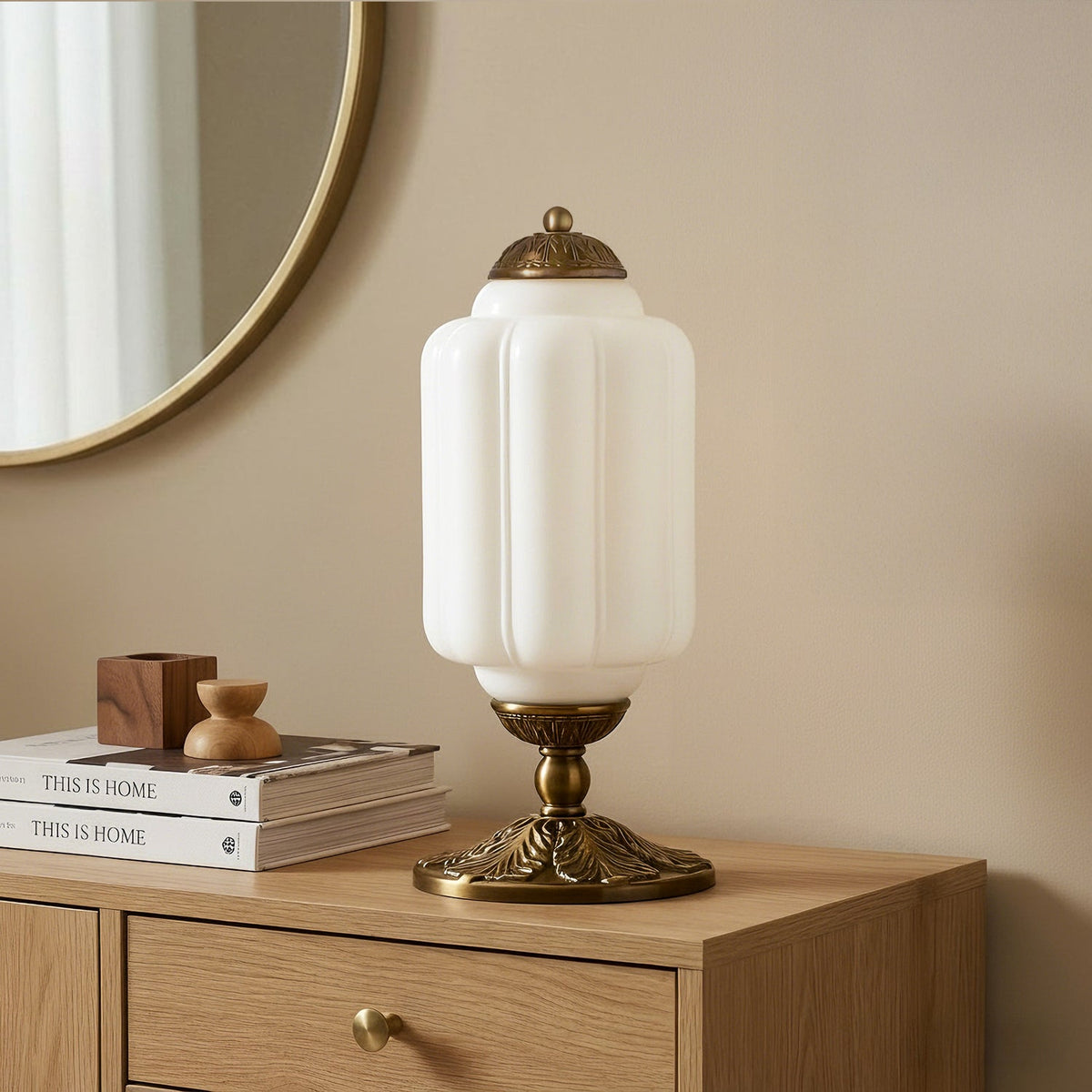Lampes de table rétro en verre crème texturé – Style vintage français avec cadre en laiton ou noir | Sansoti