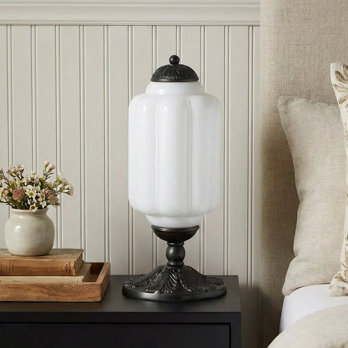 Lampes de table rétro en verre crème texturé – Style vintage français avec cadre en laiton ou noir | Sansoti