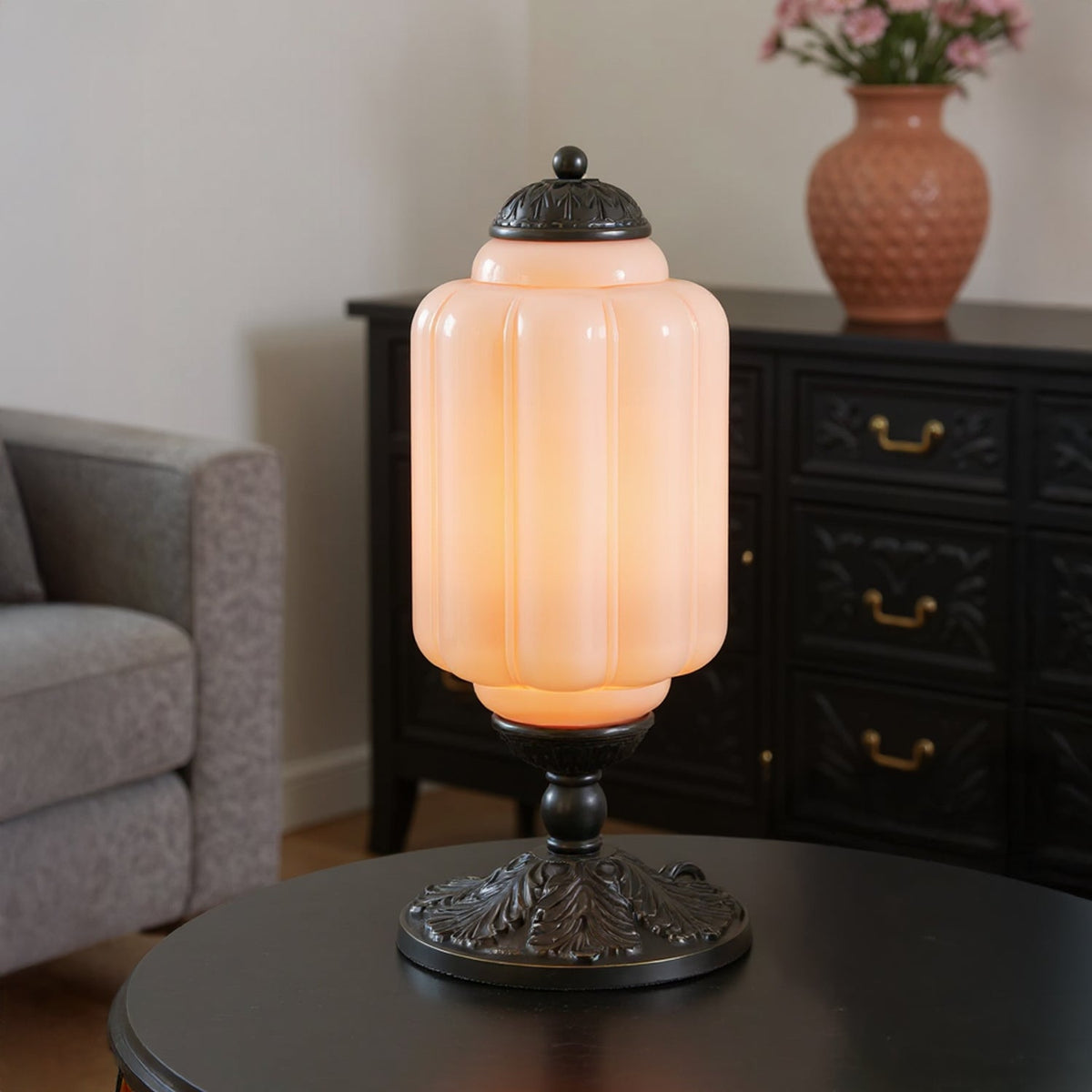 Lampes de table rétro en verre crème texturé – Style vintage français avec cadre en laiton ou noir | Sansoti