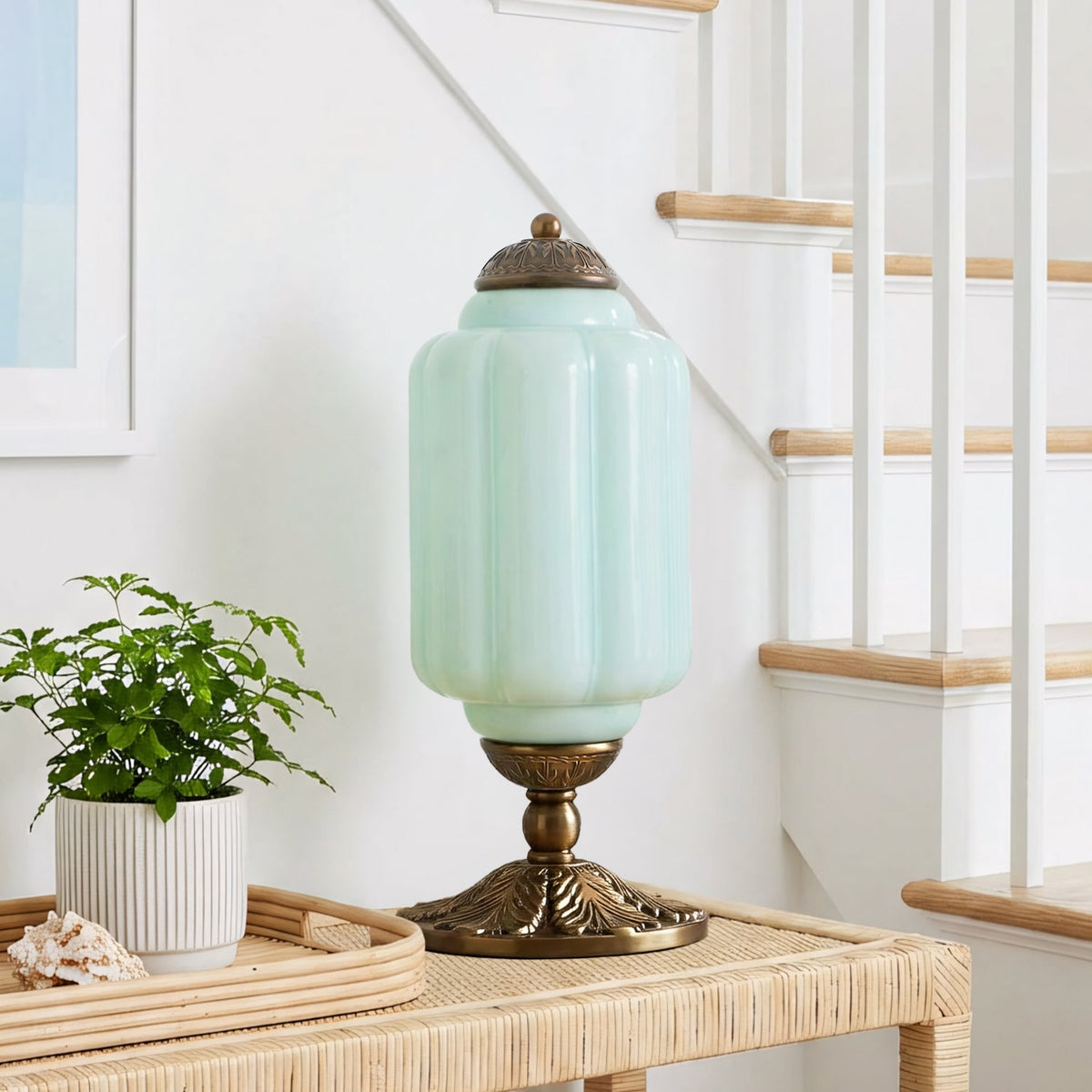 Lampes de table rétro en verre crème texturé – Style vintage français avec cadre en laiton ou noir | Sansoti