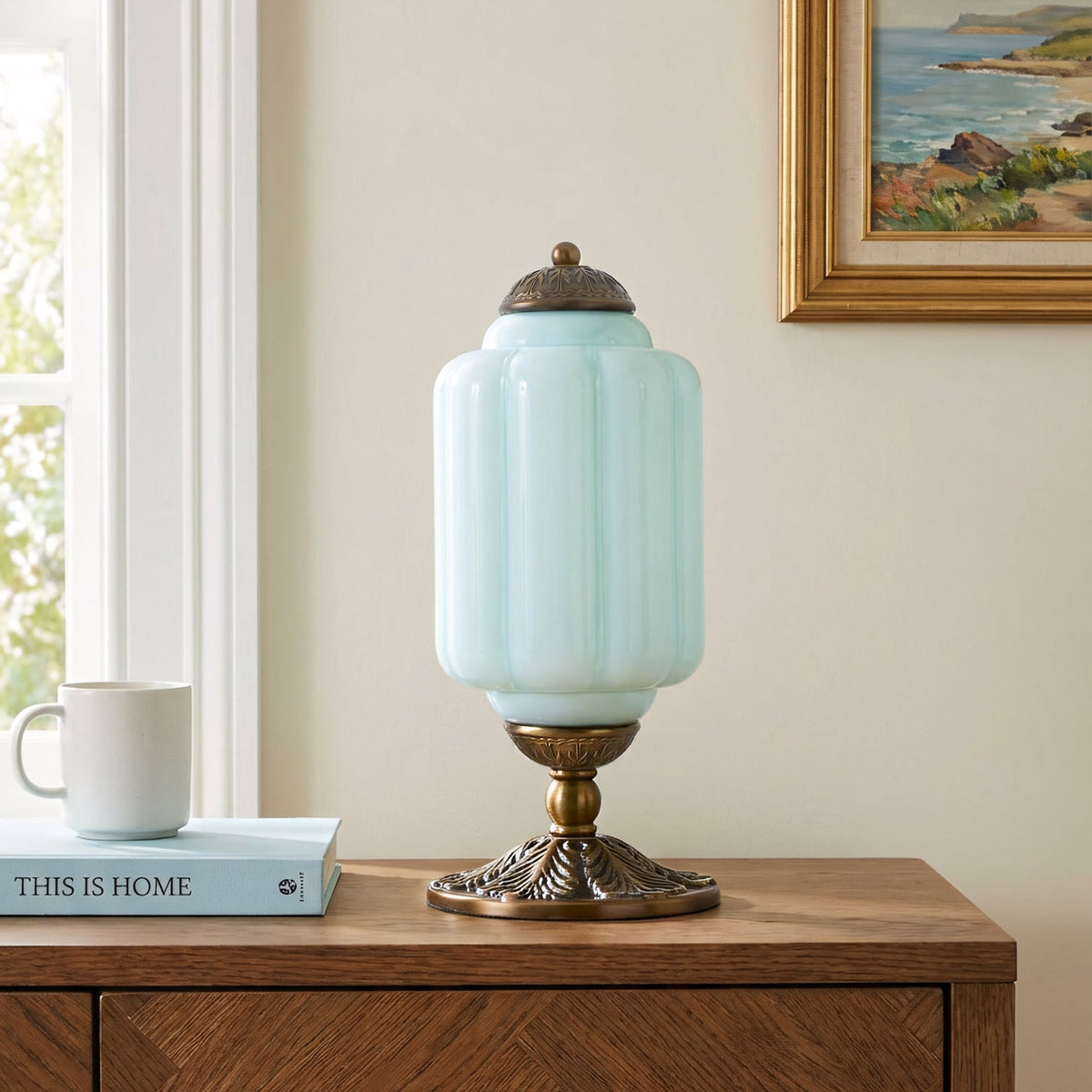 Lampes de table rétro en verre crème texturé – Style vintage français avec cadre en laiton ou noir | Sansoti