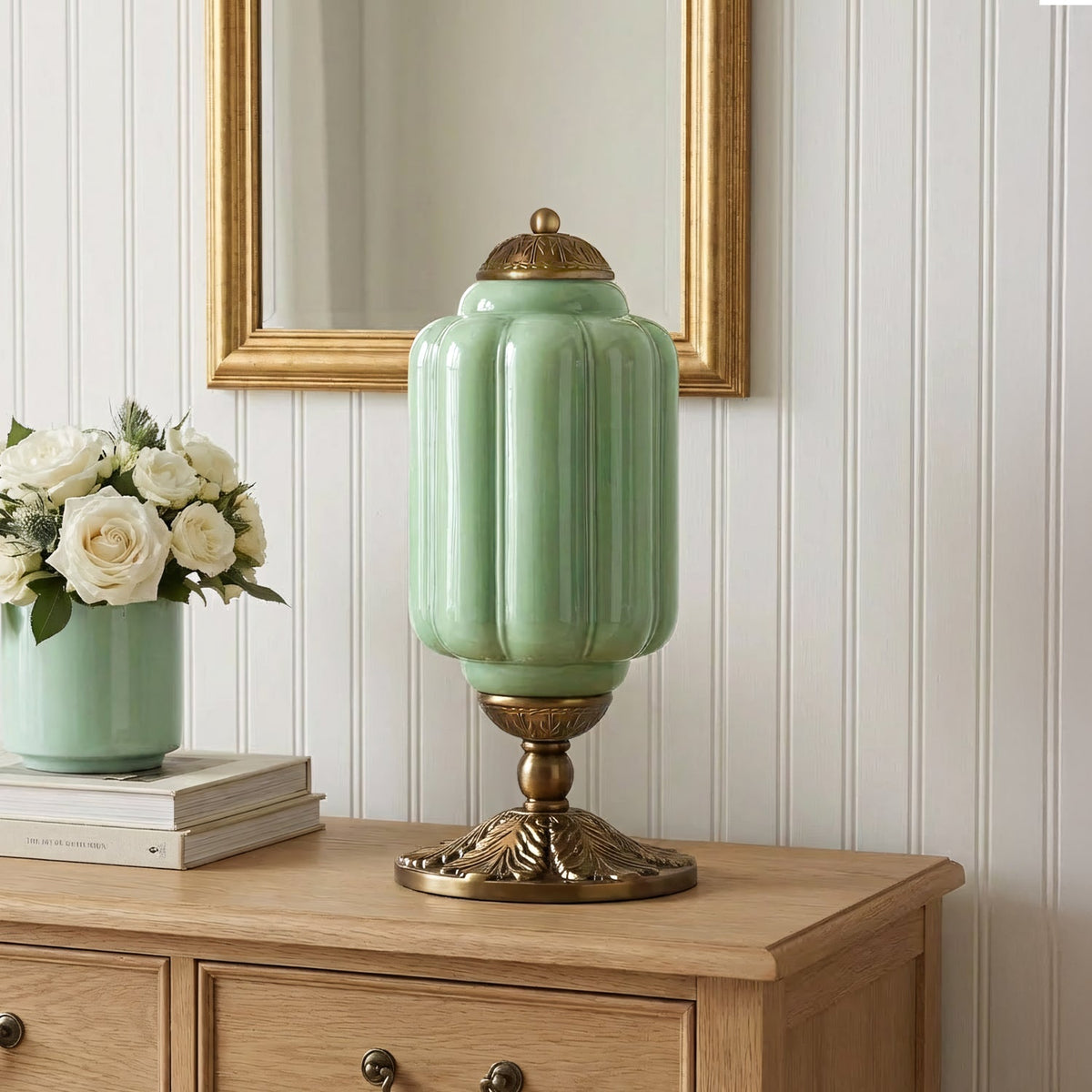Lampes de table rétro en verre crème texturé – Style vintage français avec cadre en laiton ou noir | Sansoti