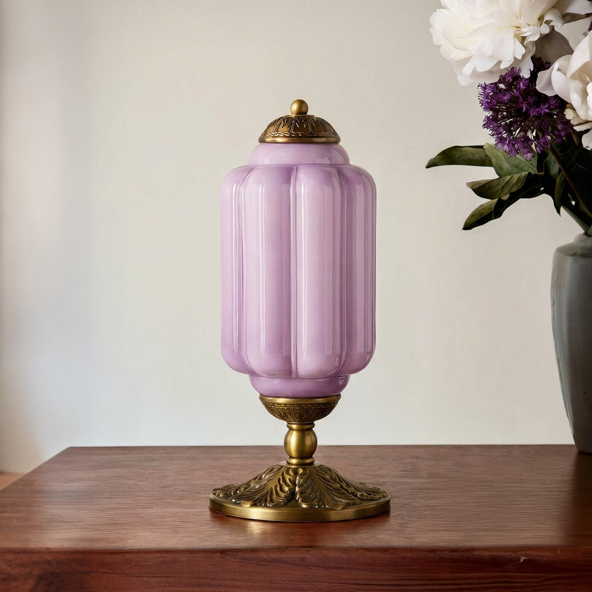 Lampes de table rétro en verre crème texturé – Style vintage français avec cadre en laiton ou noir | Sansoti