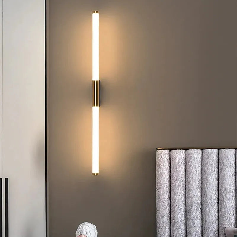 Linear Wall Light Gold Metal Acrylic Bathroom Mirror Waterproof Modern Minimalist LED Lighting | Sansoti