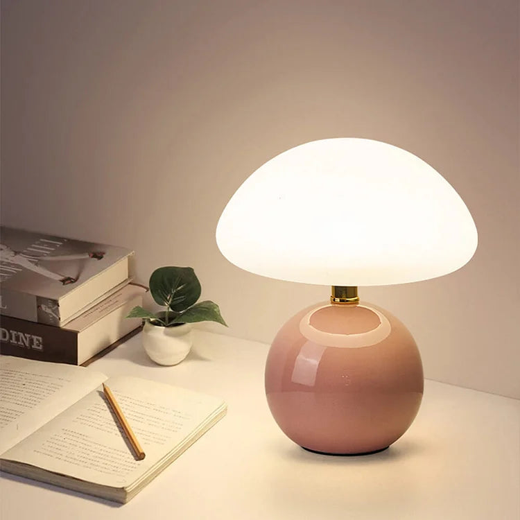 French ceramic mushroom table lamp with adjustable warm light in Bauhaus style | Sansoti