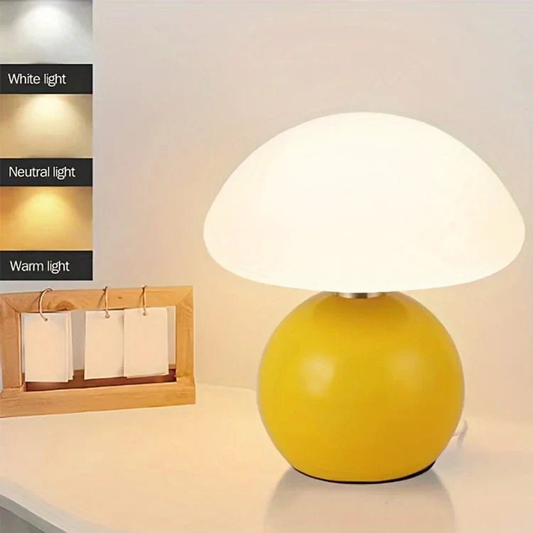 French ceramic mushroom table lamp with adjustable warm light in Bauhaus style | Sansoti