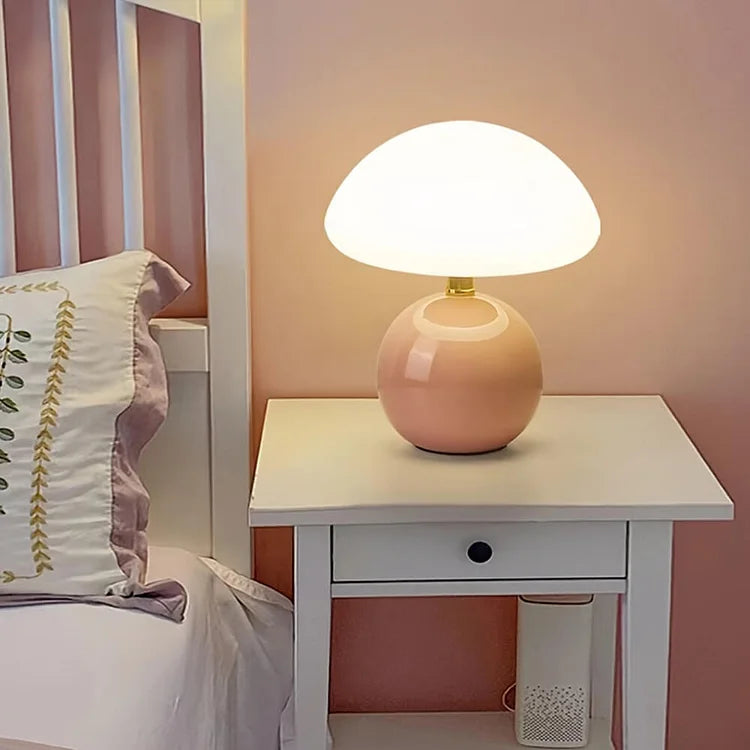 Ceramic Mushroom Table Lamp, Dimmable Ambient Lighting for Bedroom, Bedside Table, Desk, or Living Room | Sansoti