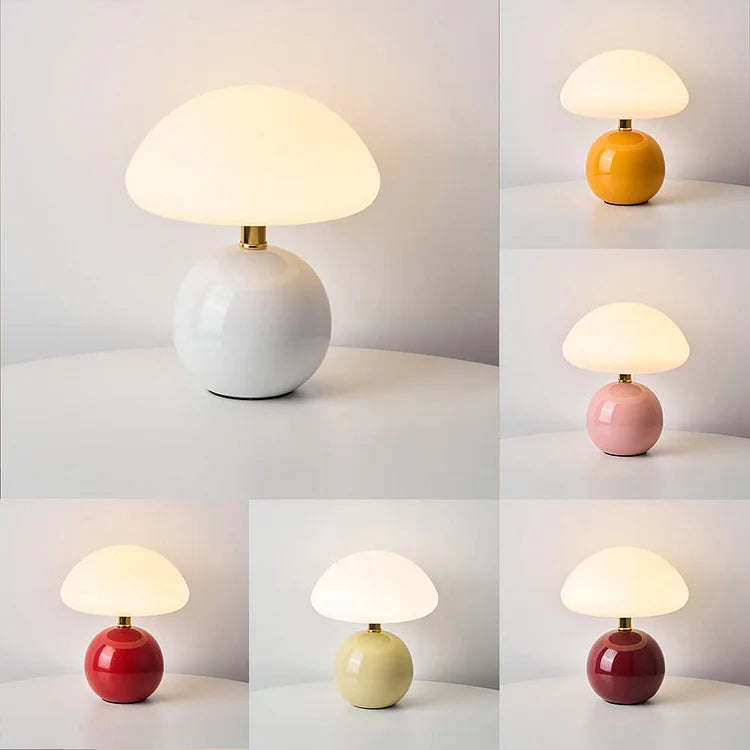 French ceramic mushroom table lamp with adjustable warm light in Bauhaus style | Sansoti