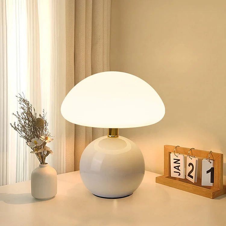 Ceramic Mushroom Table Lamp, Dimmable Ambient Lighting for Bedroom, Bedside Table, Desk, or Living Room | Sansoti