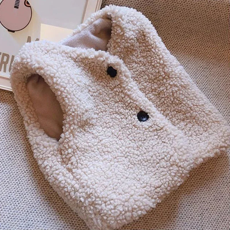Plüsch-Kinderweste Teddy-Kunstpelz V-Ausschnitt 1-6 Jahre Jungen Mädchen Herbst Winter Oberbekleidung | Sansoti
