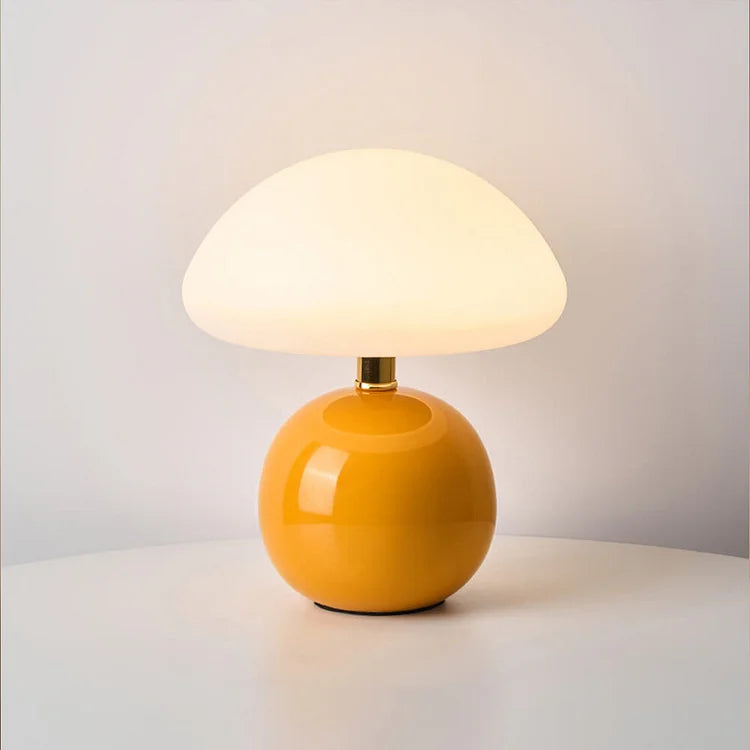 French ceramic mushroom table lamp with adjustable warm light in Bauhaus style | Sansoti