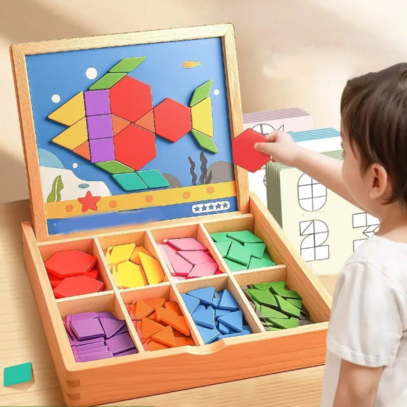 Magnetic wooden building blocks with sample cards 180/200-piece educational toy for children 3+ years with storage box STEM development game spatial insight fine motor skills creative building | Sansoti