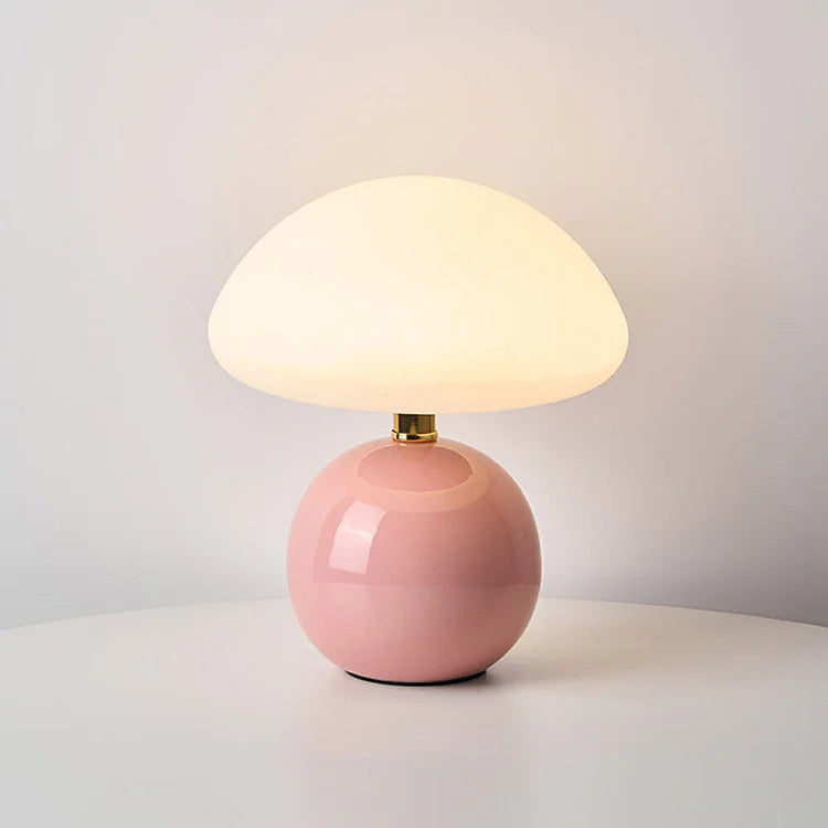 French ceramic mushroom table lamp with adjustable warm light in Bauhaus style | Sansoti