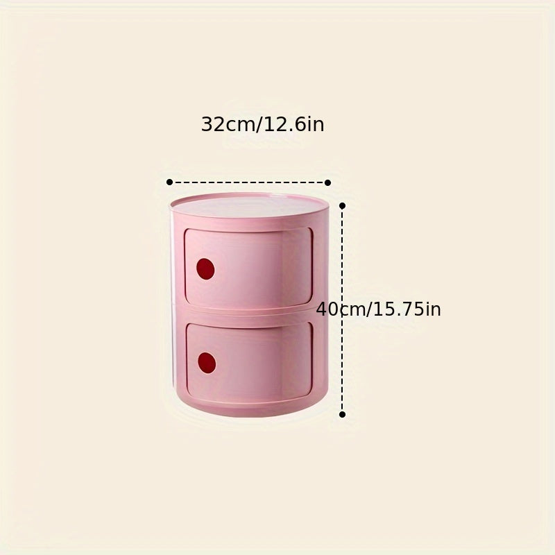 Round Multi-Tier Storage Cabinet White Bedside Table Plastic Stackable Modular Small Cabinet Bedroom Side Table | Sansoti