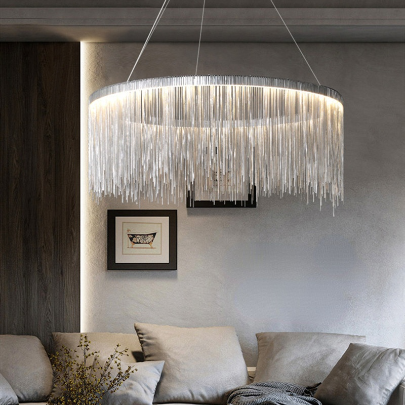 Pendant Light Chain with LED Tassel Design in Gold, Silver, and Rose Gold Metal for Dining Room, Living Room, and Bedroom | Sansoti