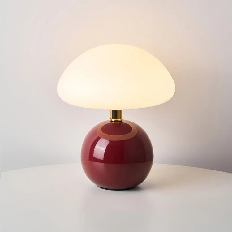 French ceramic mushroom table lamp with adjustable warm light in Bauhaus style | Sansoti