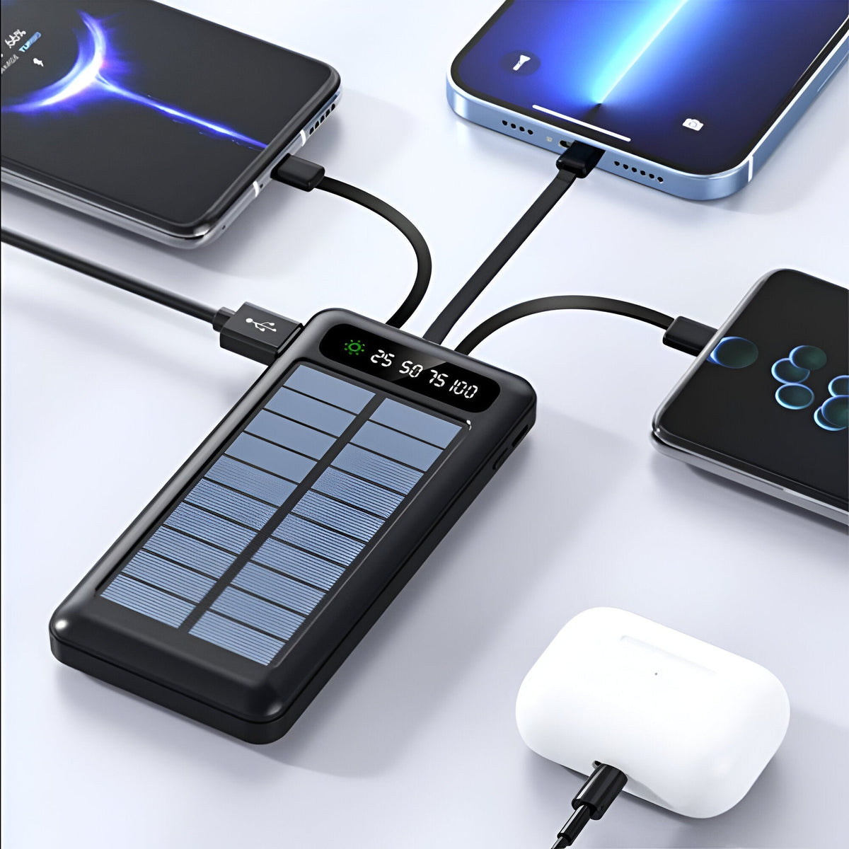 Portable Solar Power Bank 20,000mAh External Battery with LED Display for Smartphones Tablets Camping Travel Outdoor Charging USB | Sansoti