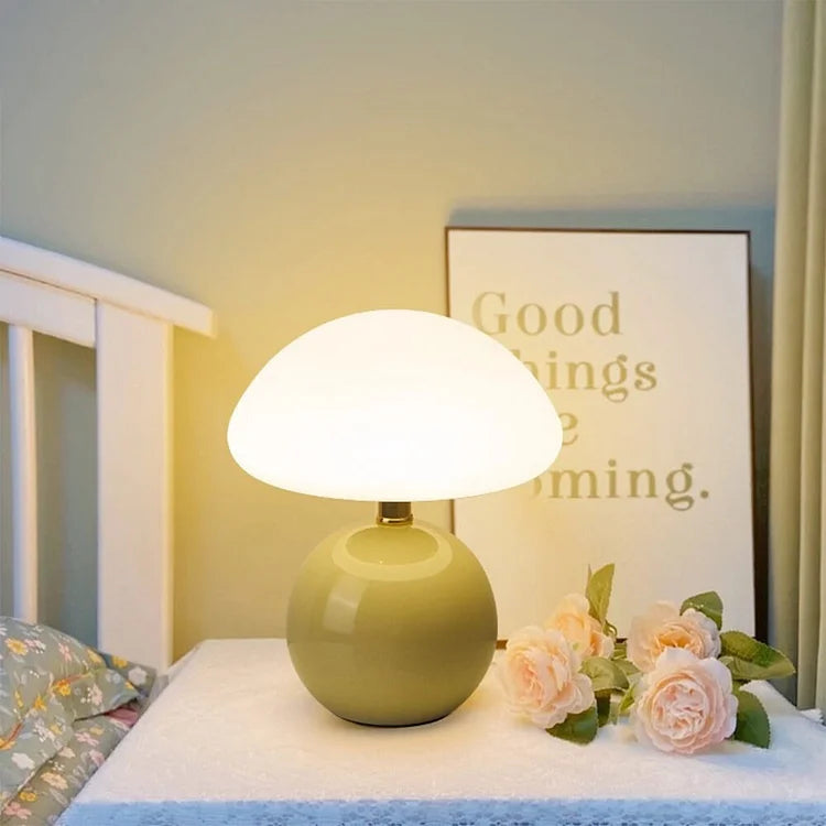 French ceramic mushroom table lamp with adjustable warm light in Bauhaus style | Sansoti