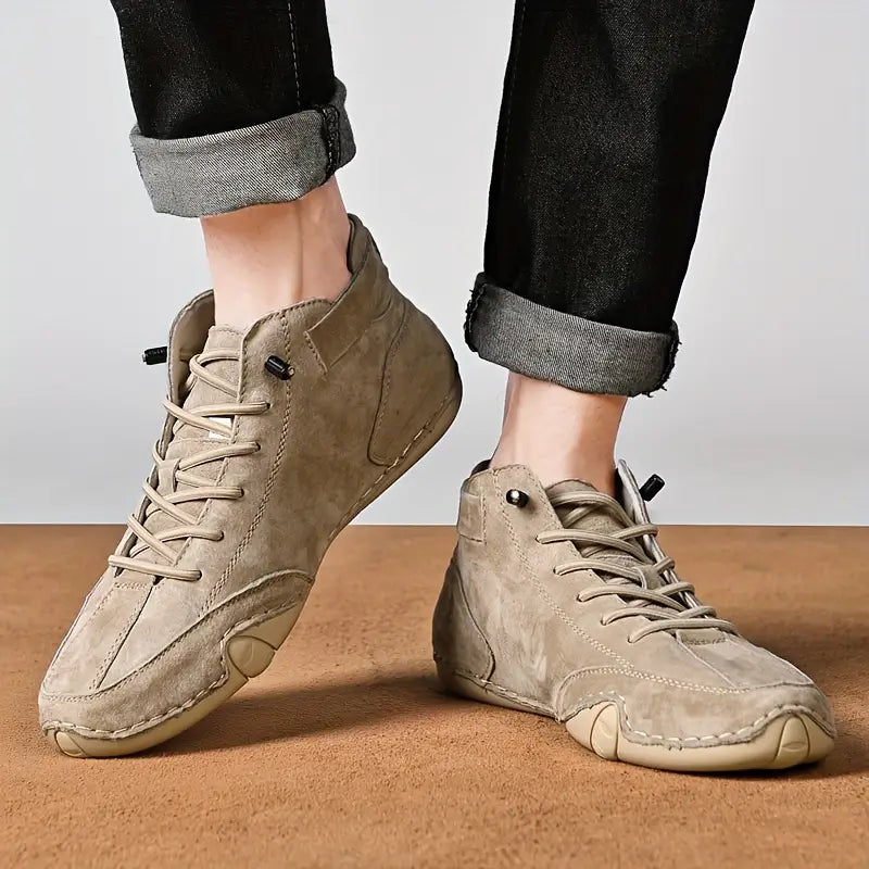 Waterproof Men's Boot Shoes with High Shaft and Elastic Closure Faux Leather Rugged Streetwear | Sansoti