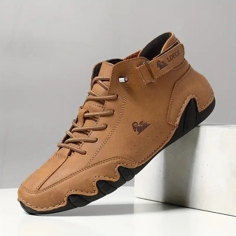 Waterproof Men's Boot Shoes with High Shaft and Elastic Closure Faux Leather Rugged Streetwear | Sansoti