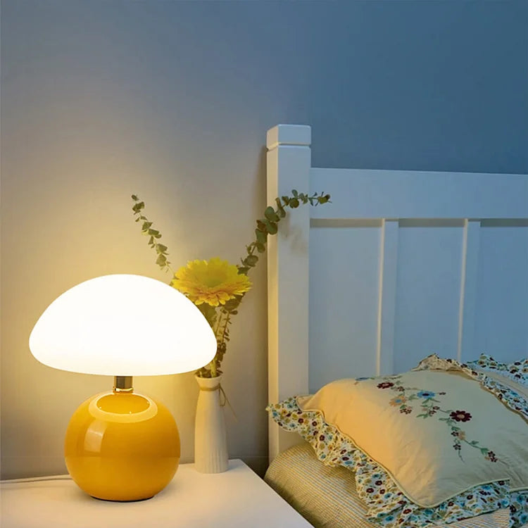 Französische Pilz-Tischlampe aus Keramik mit verstellbarem warmem Licht im Bauhaus-Stil | Sansoti