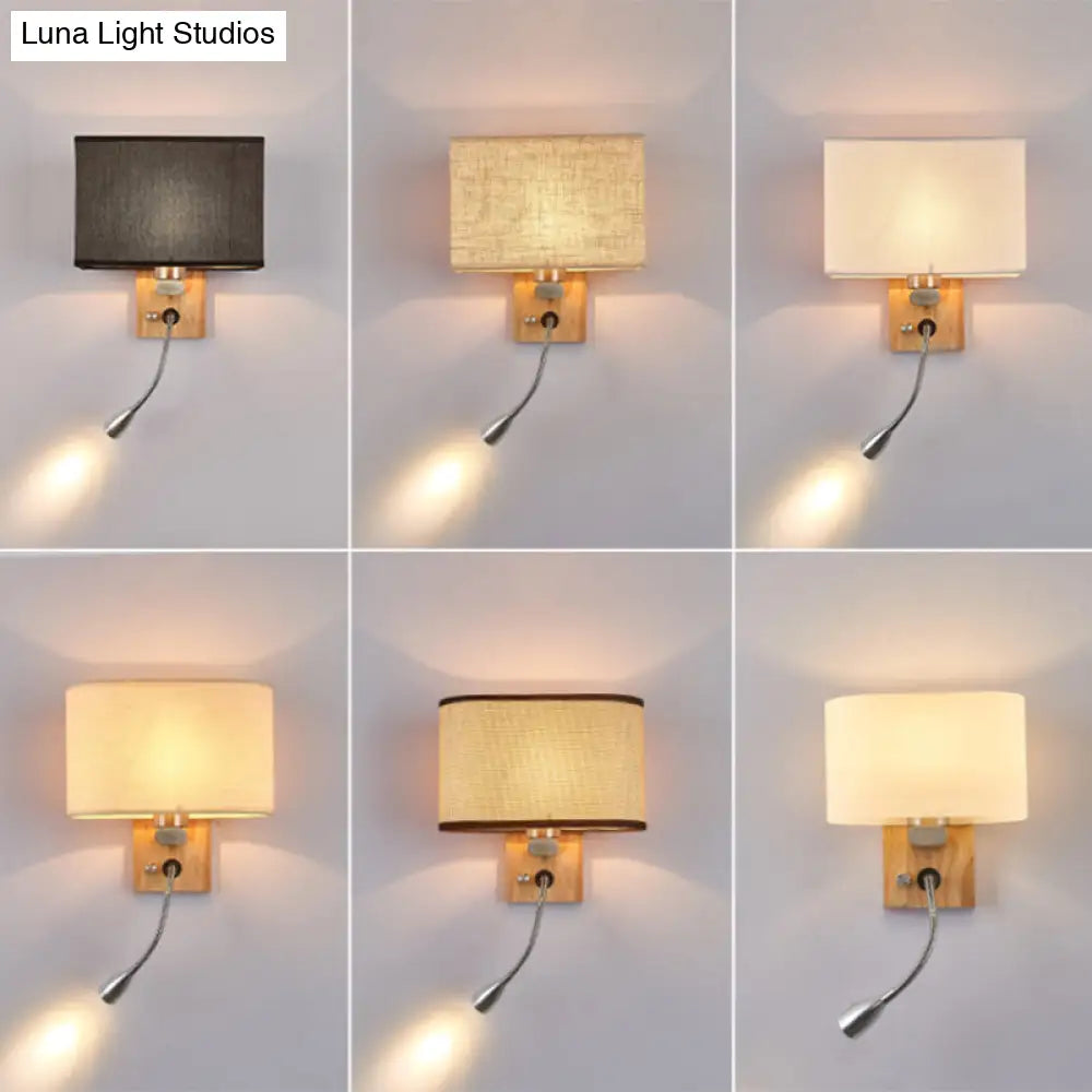 Adjustable Wall Lamp Reading Light with Fabric Shade Beige Champagne Metal for Bedroom Bedside Table E26 E27 | Sansoti