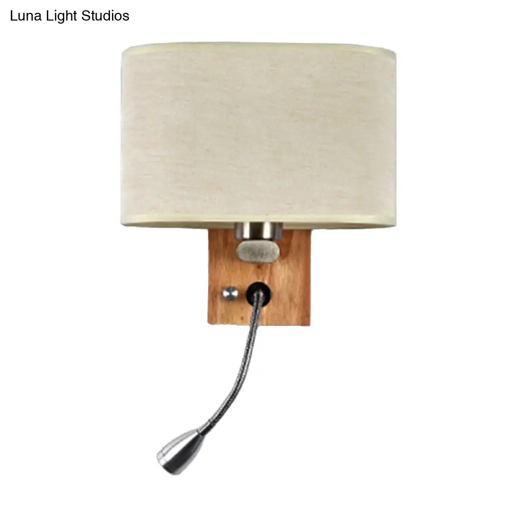 Adjustable Wall Lamp Reading Light with Fabric Shade Beige Champagne Metal for Bedroom Bedside Table E26 E27 | Sansoti