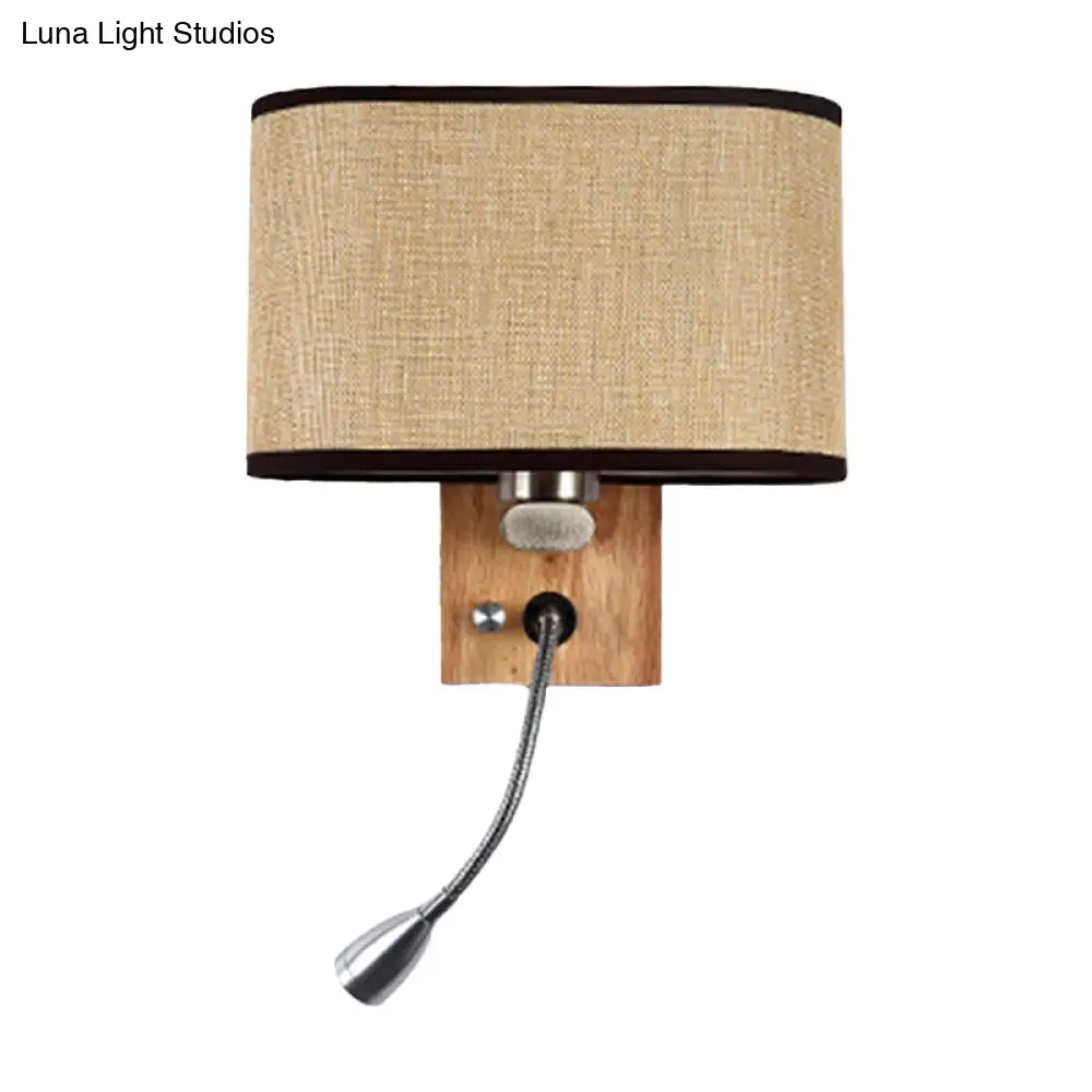 Adjustable Wall Lamp Reading Light with Fabric Shade Beige Champagne Metal for Bedroom Bedside Table E26 E27 | Sansoti