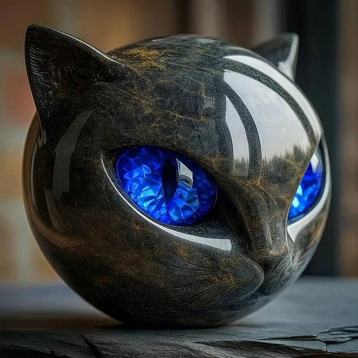 Decorative Cat Head Sculpture – Glossy Finish with Hypnotic Eyes | Sansoti