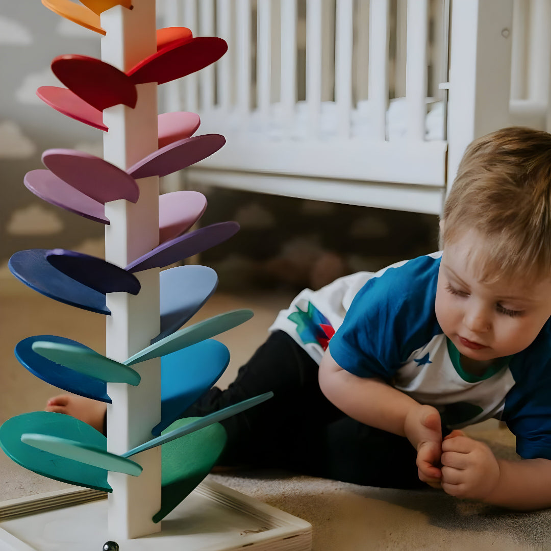 Wooden Marble Run Educational Toy Colored Montessori 71cm From 10 Months | Sansoti