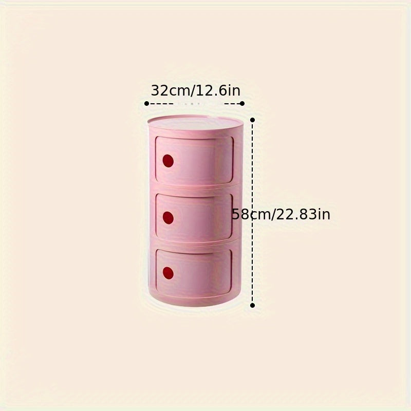 Round Multi-Tier Storage Cabinet White Bedside Table Plastic Stackable Modular Small Cabinet Bedroom Side Table | Sansoti