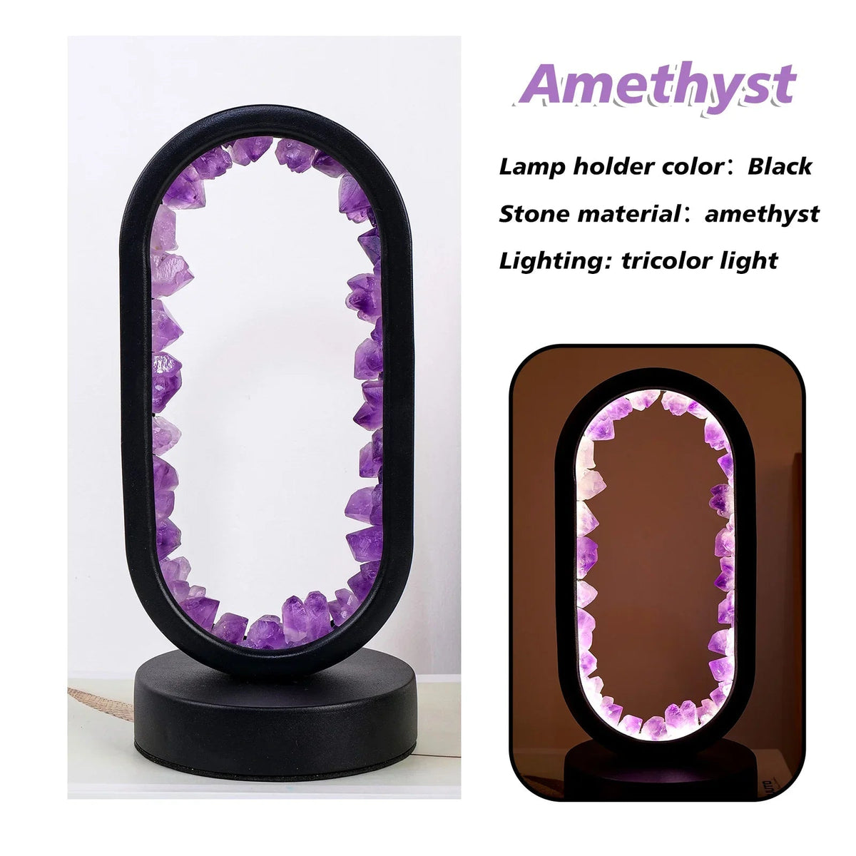 Table Lamp Amethyst Handmade Natural Crystal LED E14 Purple Pink Atmosphere Bedroom Meditation Yoga Relaxing Decoration Inner Peace | Sansoti