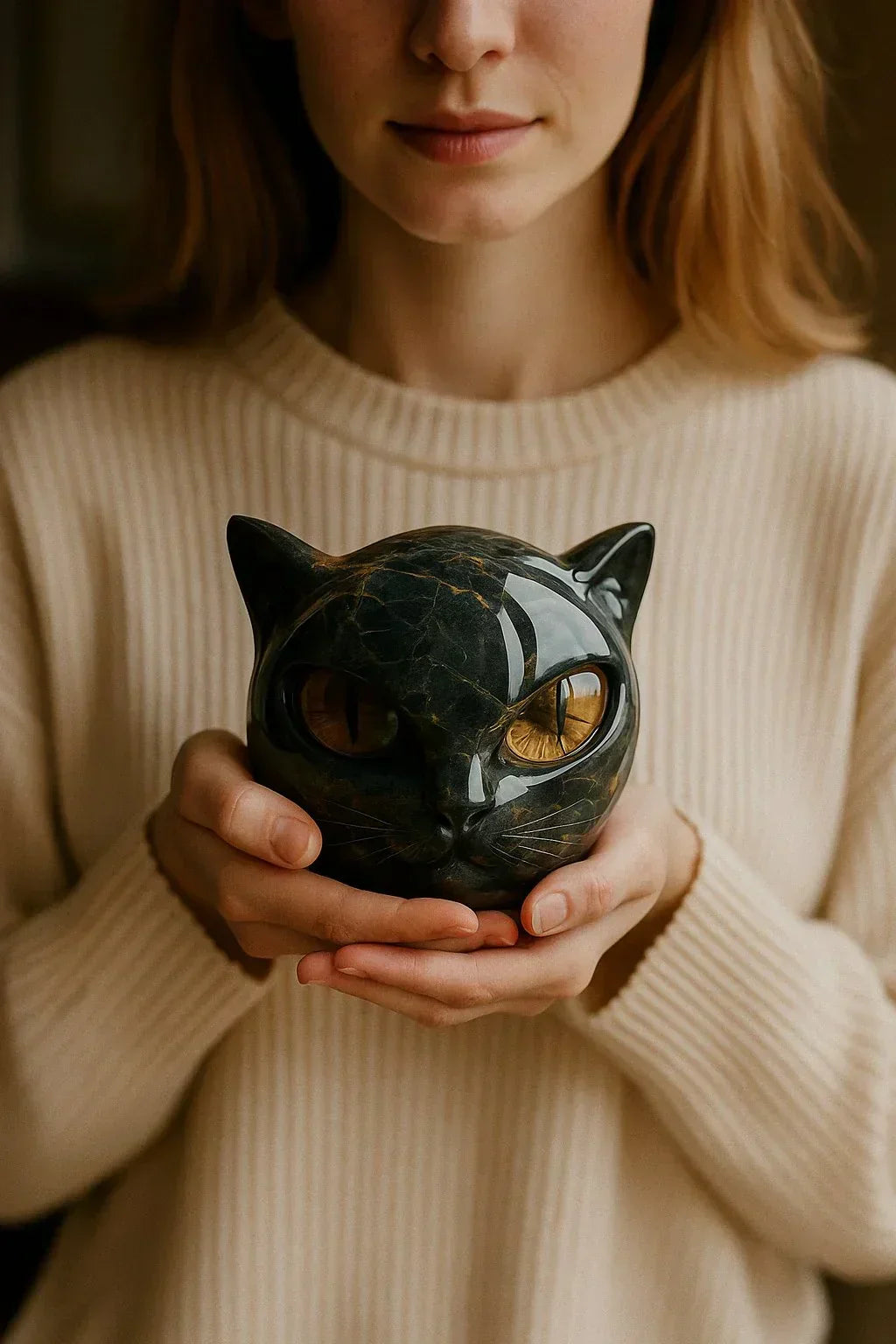 Decorative Cat Head Sculpture – Glossy Finish with Hypnotic Eyes | Sansoti