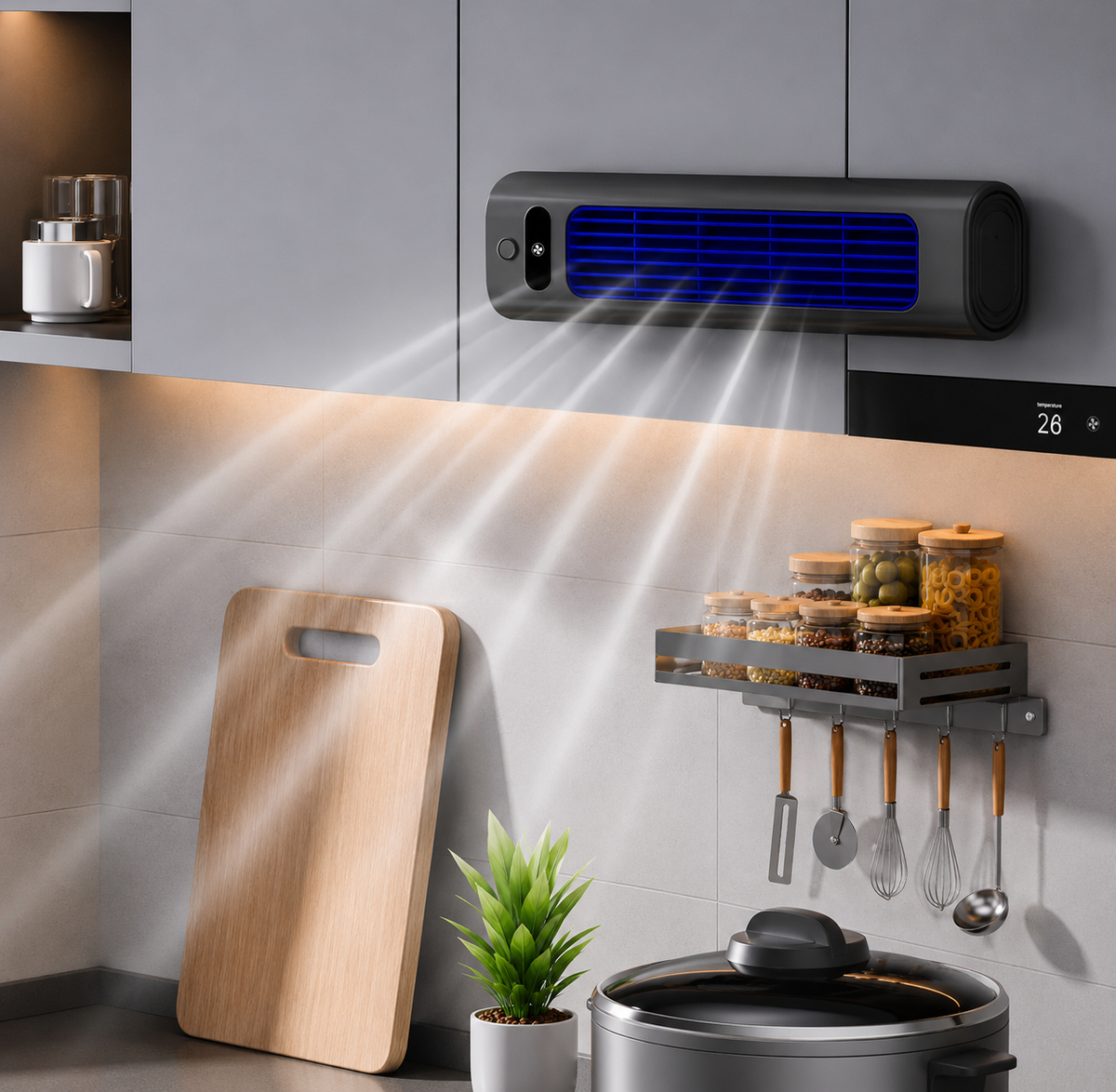 Wireless Rechargeable Mini Air Cooler with Wall Mounting Portable Design for Office and Home Gray Beige | Sansoti