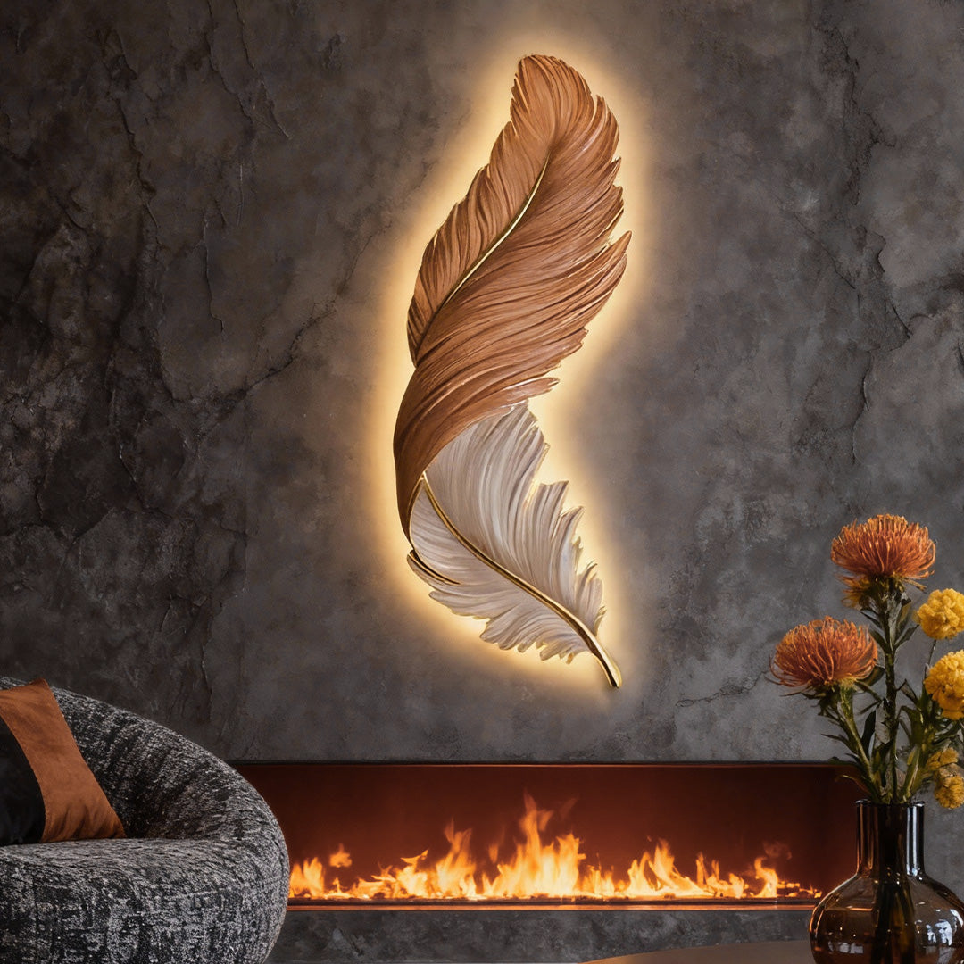 Wall Lamp Feather LED Art Panel USB Dimmable 80cm 120cm | Sansoti