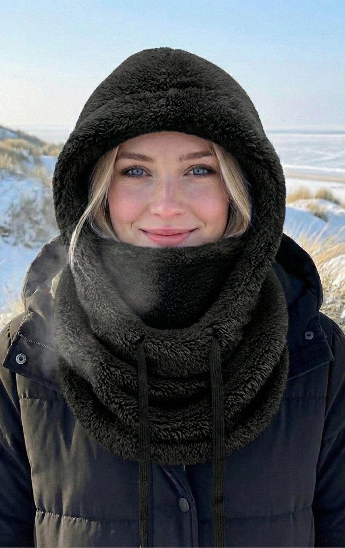 Gebreide Capuchon Sjaal Wintermuts Dames – Zacht Warm Gevoerd met Nekbescherming voor Koude Winterdagen | Sansoti