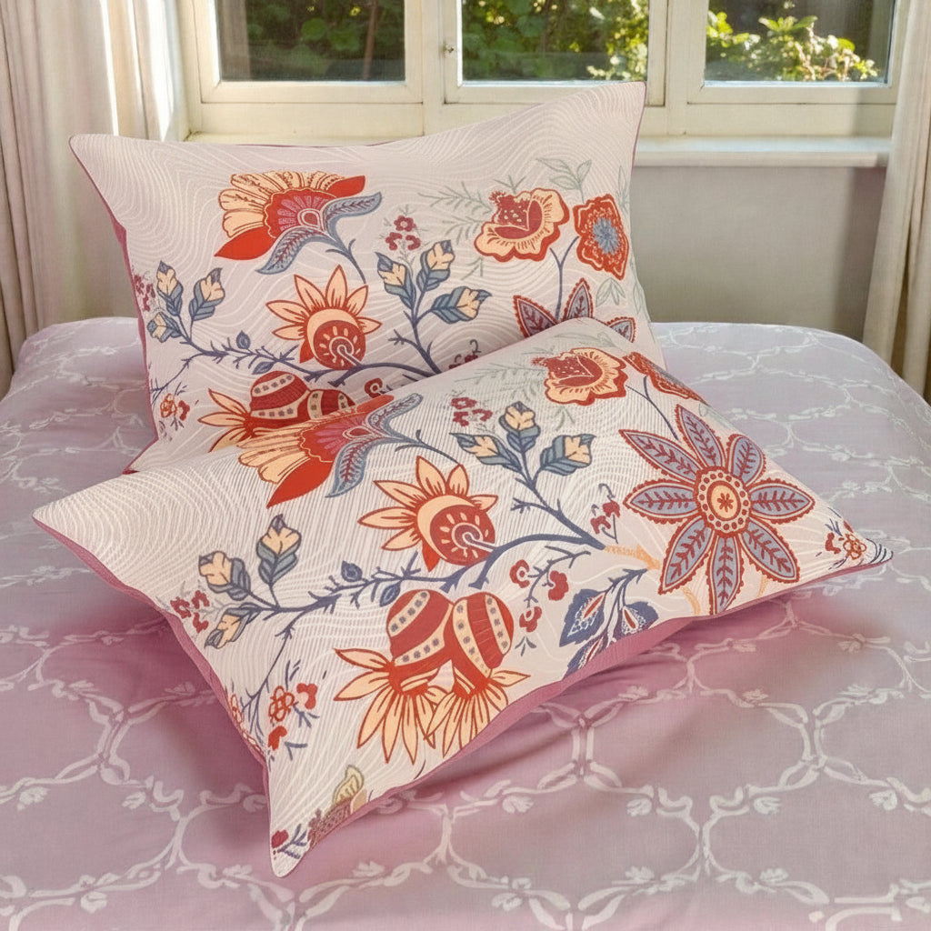 Rustic Floral Pillowcase Set of 2 | Boho Cotton Pillow Covers 51x76cm | Sansoti