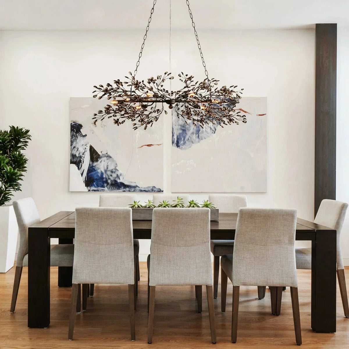 Linear Crystal Chandelier Iron Adjustable 3 Finishes Dining Room Living Room Lighting 8-12 Sockets | Sansoti