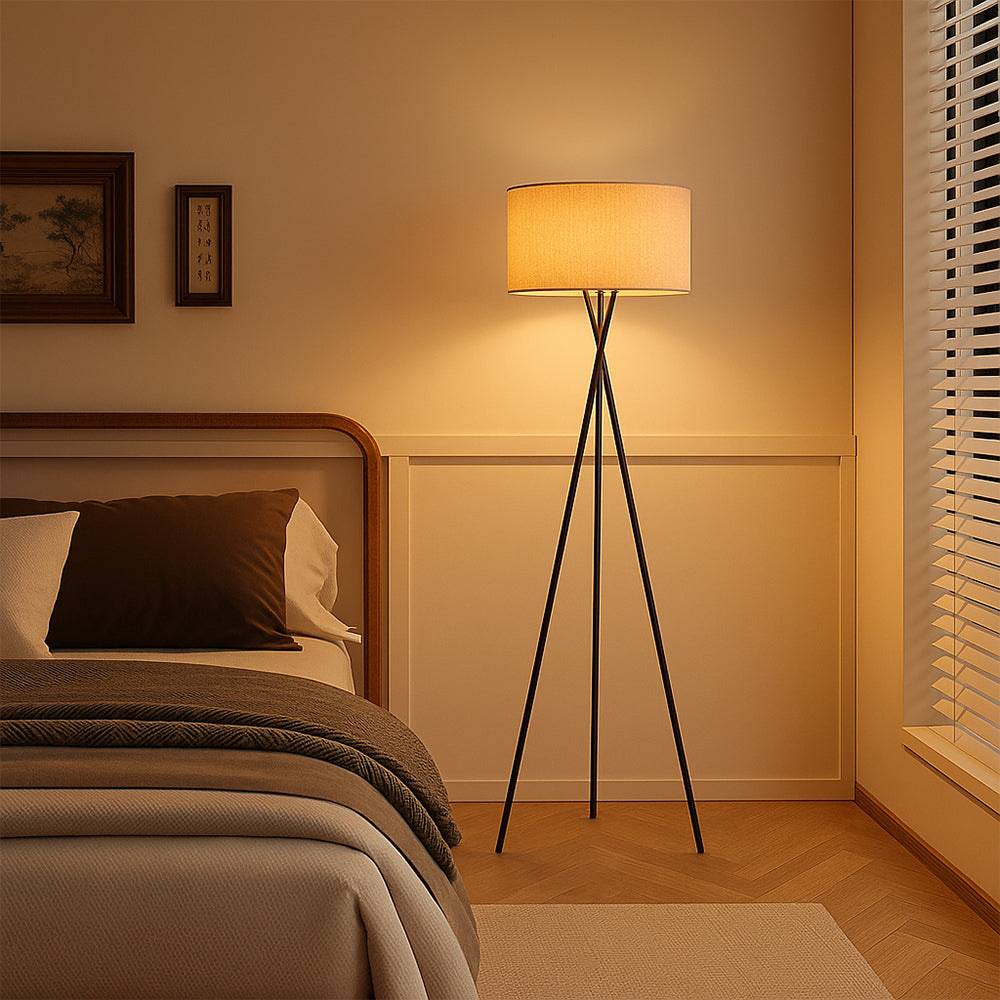 Jedwabna lampa podłogowa Ø42 x H160 cm, ciepłe białe światło, do sypialni, lampa do czytania, lampa stojąca | Sansoti