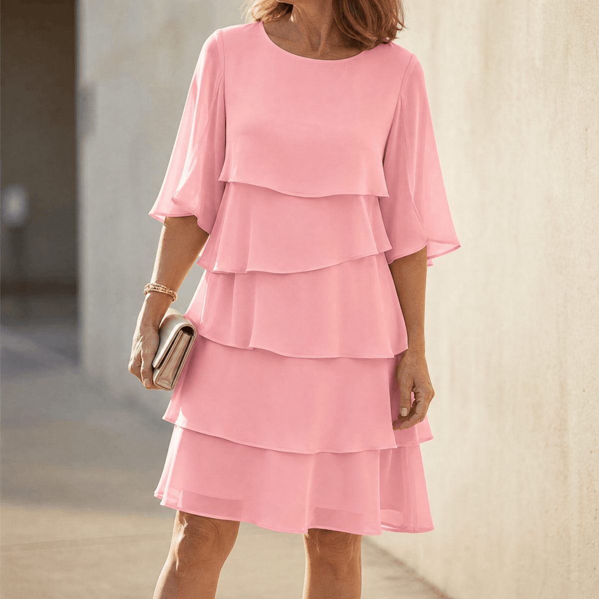 Robe à volants superposés pour femmes – Mousseline fluide avec manches papillon & 4 couches | Sansoti