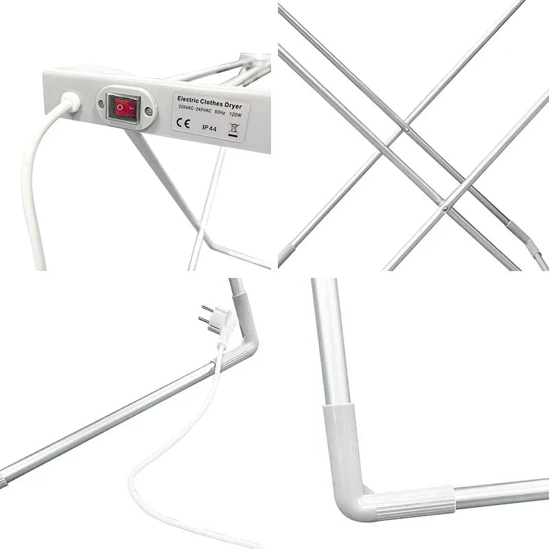 Étendoir électrique chauffant pliable 120 W avec barres en aluminium, sèche-linge pour intérieur économe en énergie | Sansoti