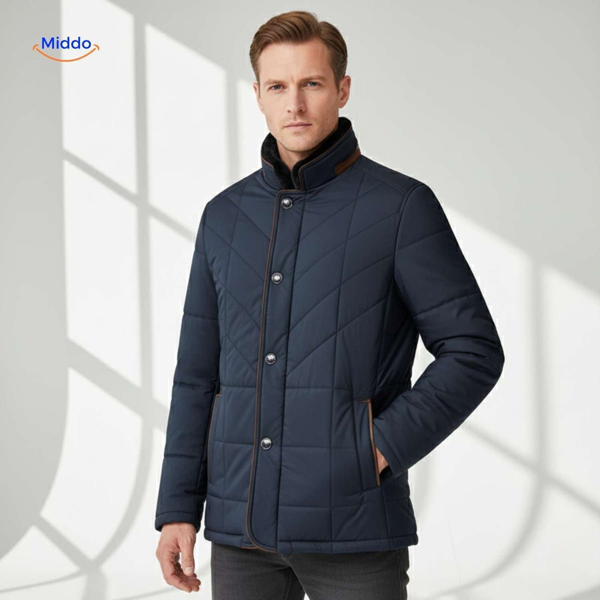Quilted Men's Jacket Polyester Stand-Up Collar Side Pockets Mid-Season Casual Business Stylish Spring Weather | Sansoti