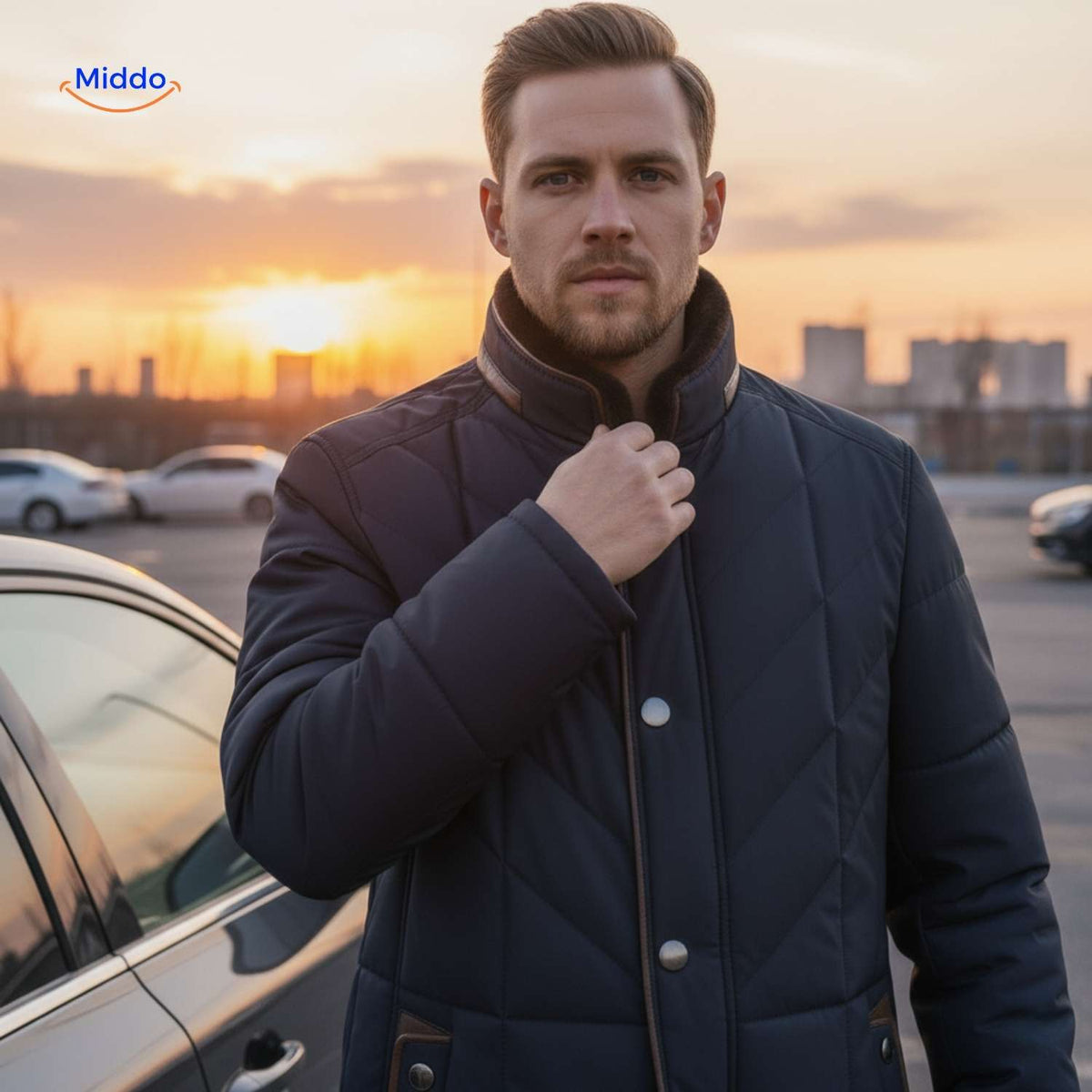 Quilted Men's Jacket Polyester Stand-Up Collar Side Pockets Mid-Season Casual Business Stylish Spring Weather | Sansoti