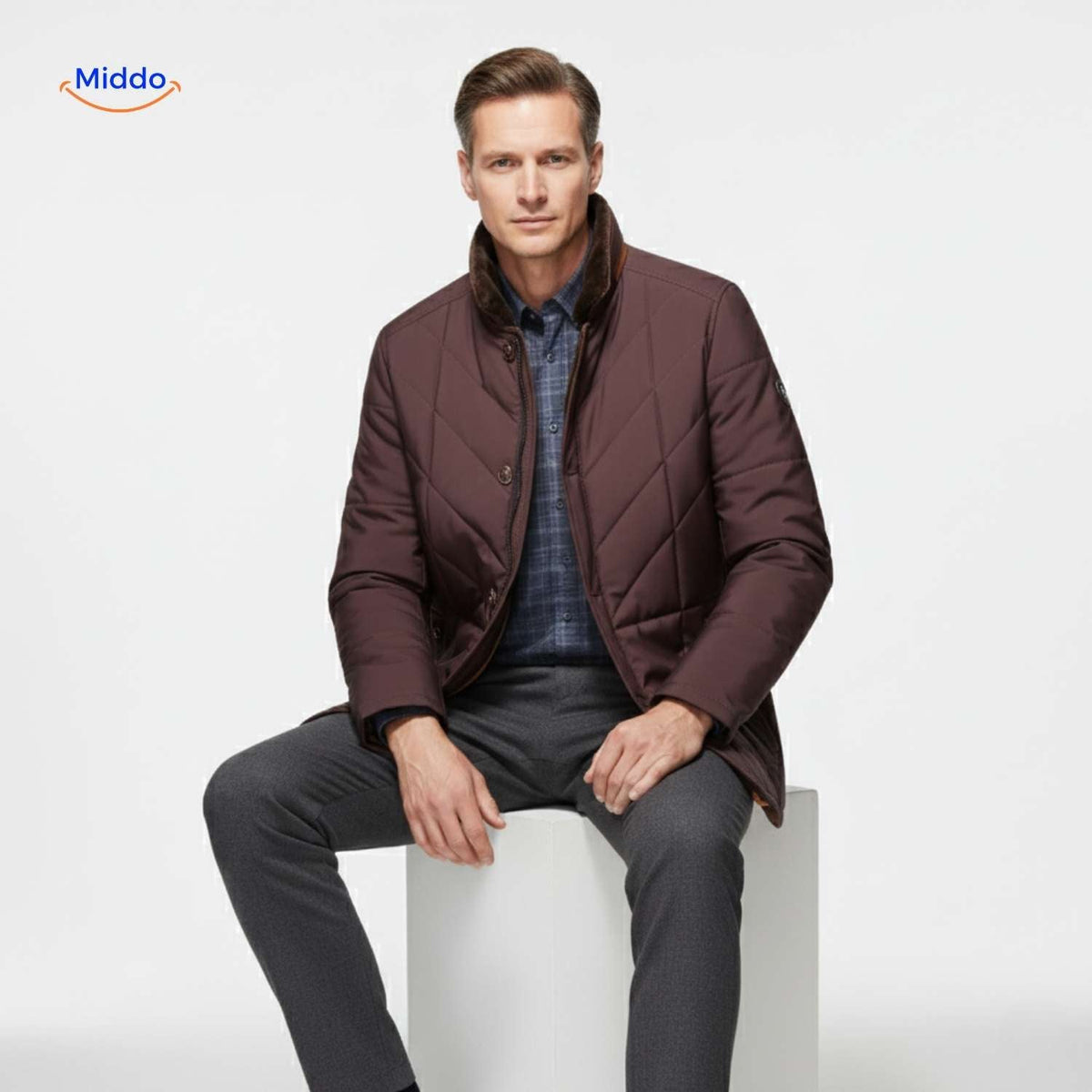 Quilted Men's Jacket Polyester Stand-Up Collar Side Pockets Mid-Season Casual Business Stylish Spring Weather | Sansoti