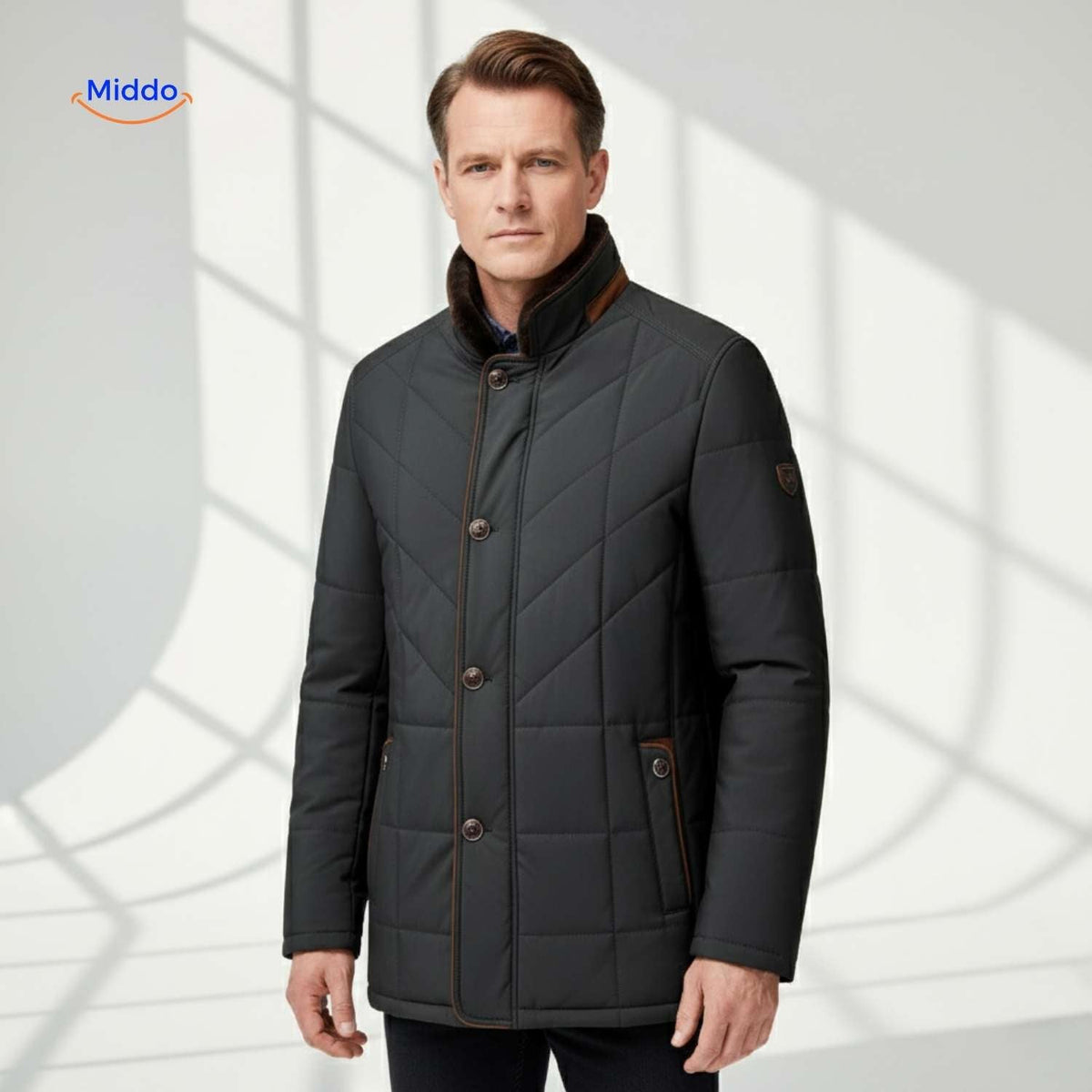 Quilted Men's Jacket Polyester Stand-Up Collar Side Pockets Mid-Season Casual Business Stylish Spring Weather | Sansoti