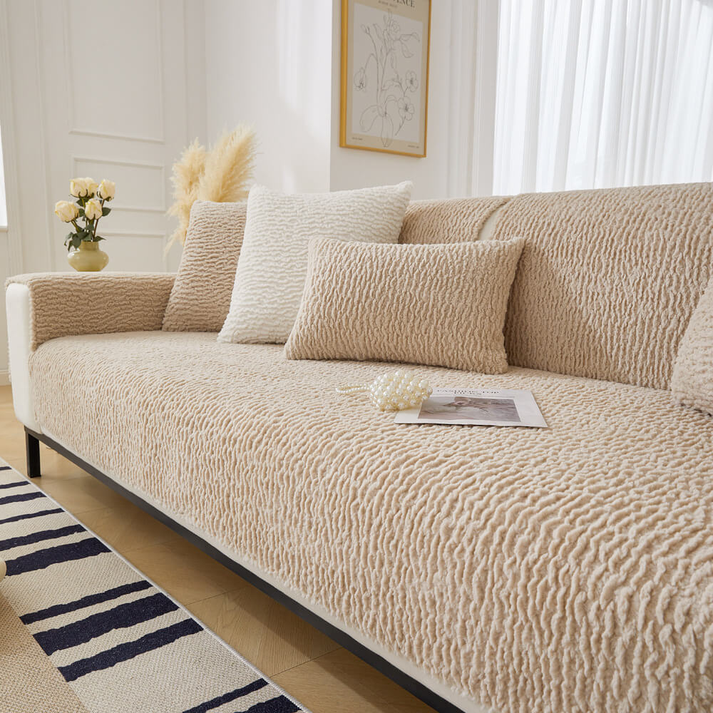 Cream Anti-Scratch Fleece Sofa Cover Soft Protection for Sofa Washable Pets Sofa Cover Living Room | Sansoti